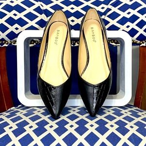 Black two tone croc slip on pointed ballet flats